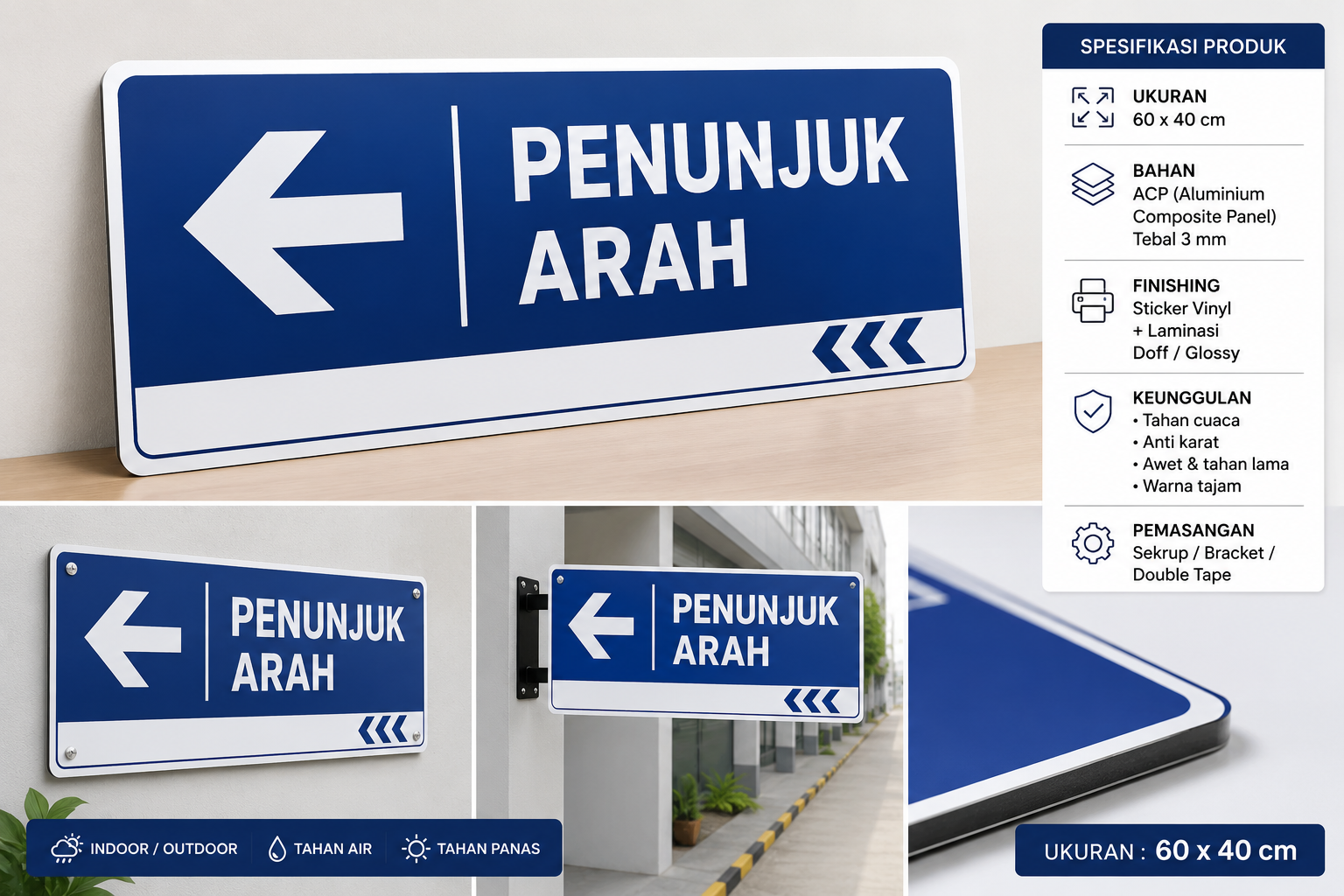 Penunjuk Arah bahan ACP + Sticker Vinyl uk.60x40 cm